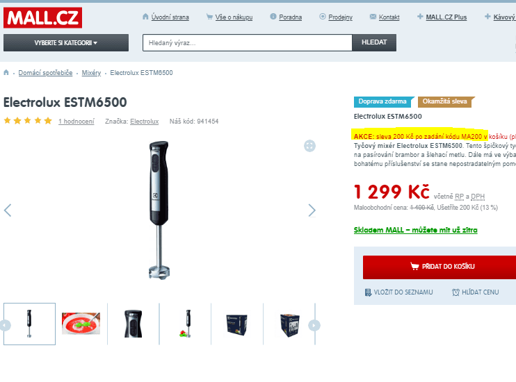 Tyčový mixér Electrolux ESTM6500