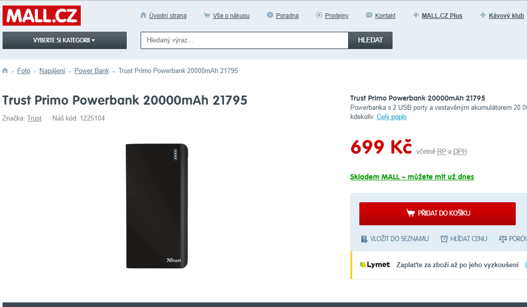 Powerbanka Trust Primo, 20000 mAh