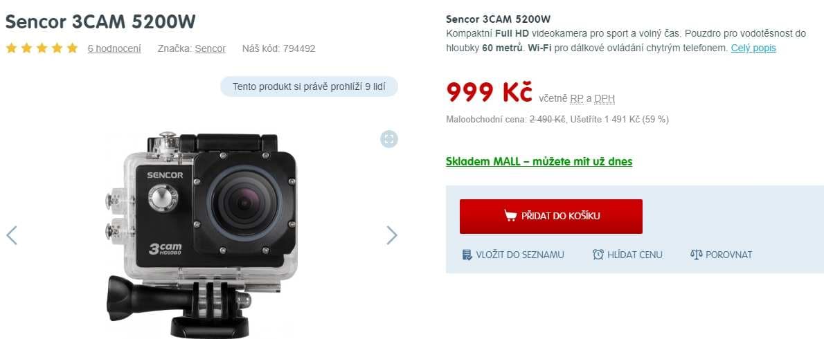Akční kamera Sencor, full HD, Wifi