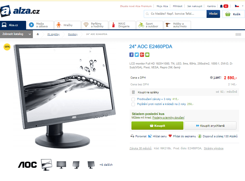 PC monitor AOC, 24", repro