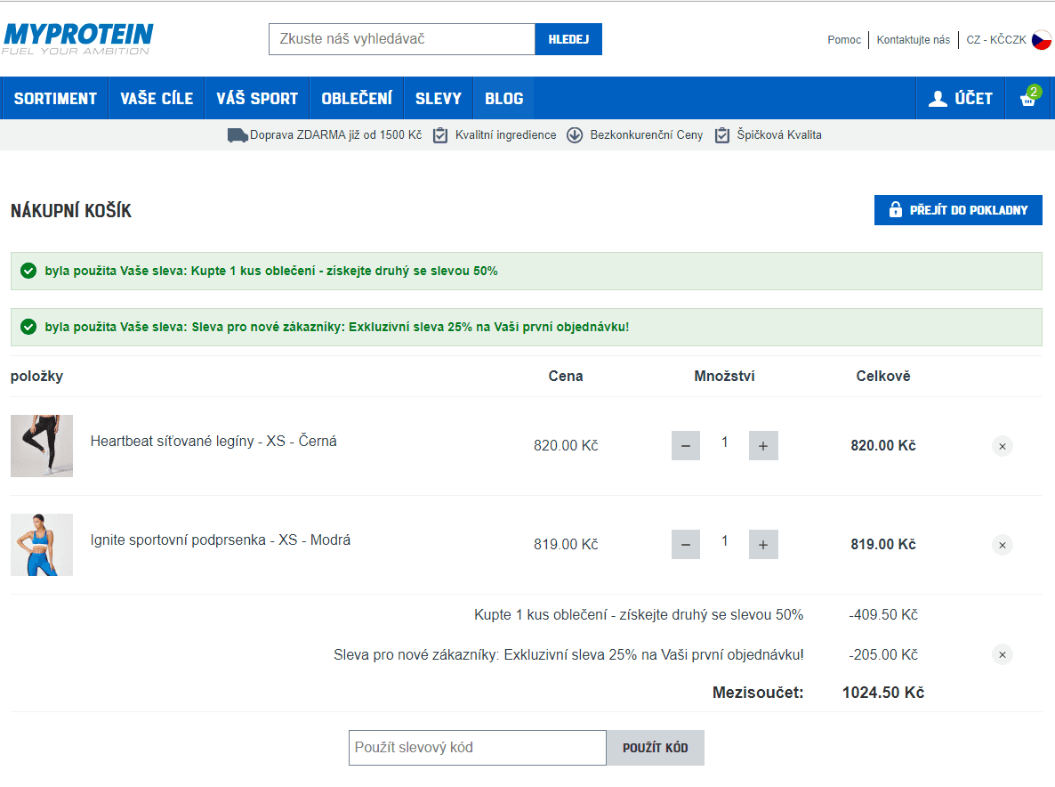Myprotein.cz - 1+1 za 50% - sportovní oblečení
