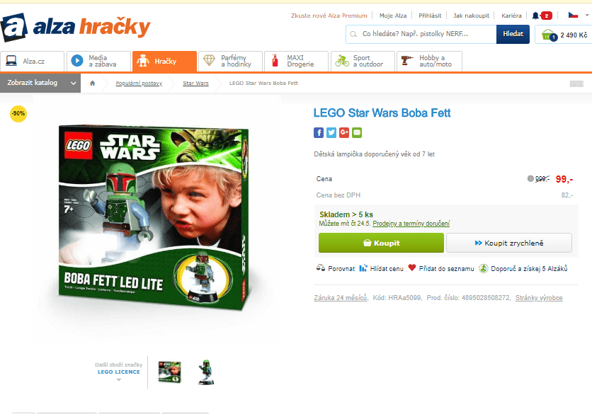 Lampička LEGO Star Wars Boba Fett