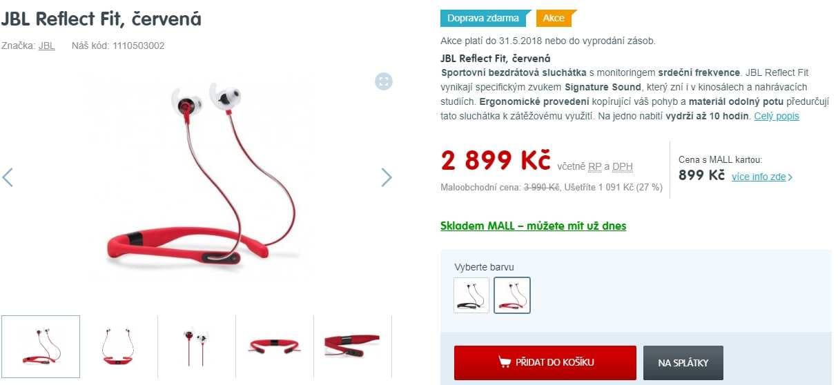 Sportovní sluchátka JBL, srdeční frekvence