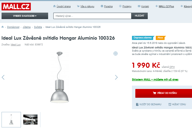 Závěsné svítidlo Ideal Lux Hangar Aluminio