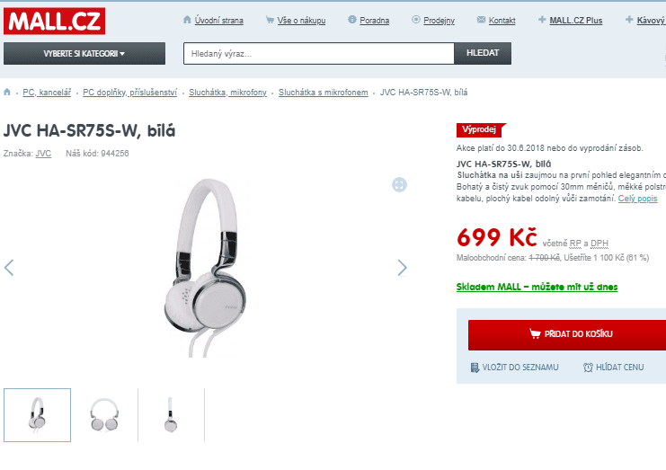 Sluchátka JVC HA-SR75S-W