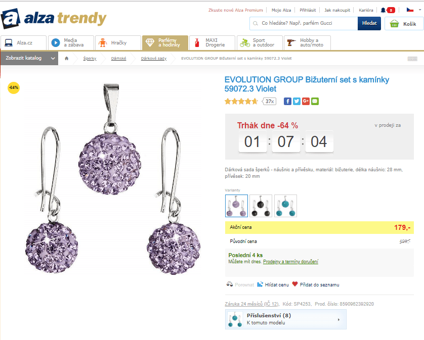 Sada náušnic a přívěsku s kamínky, krystal