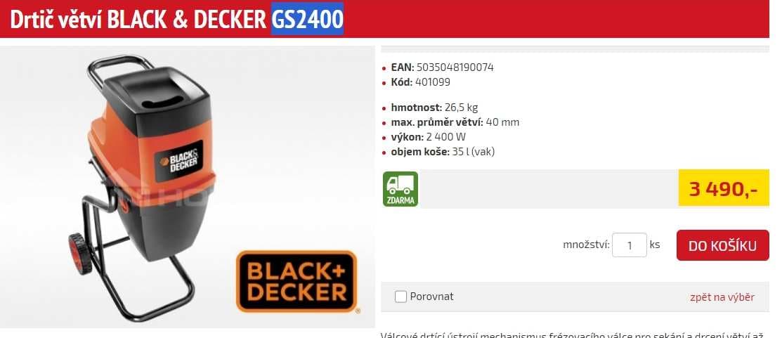 Drtič větví Black & Decker GS2400 