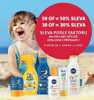 Sleva na opalovací přípravky dle faktoru