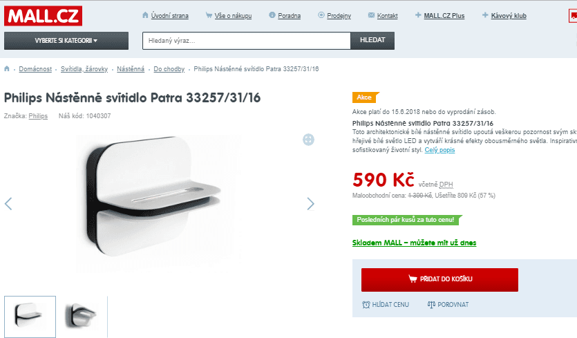 Nástěnné svítidlo Philips Patra