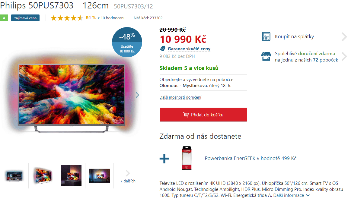 Ultra HD TV, HDR, Smart, 126cm, Philips