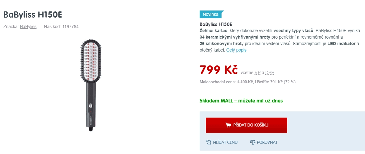 El. žehlicí kartáč na vlasy Babyliss