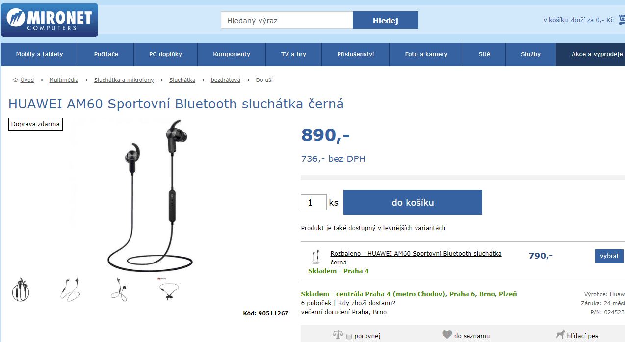 BT sportovní sluchátka Huawei AM-60