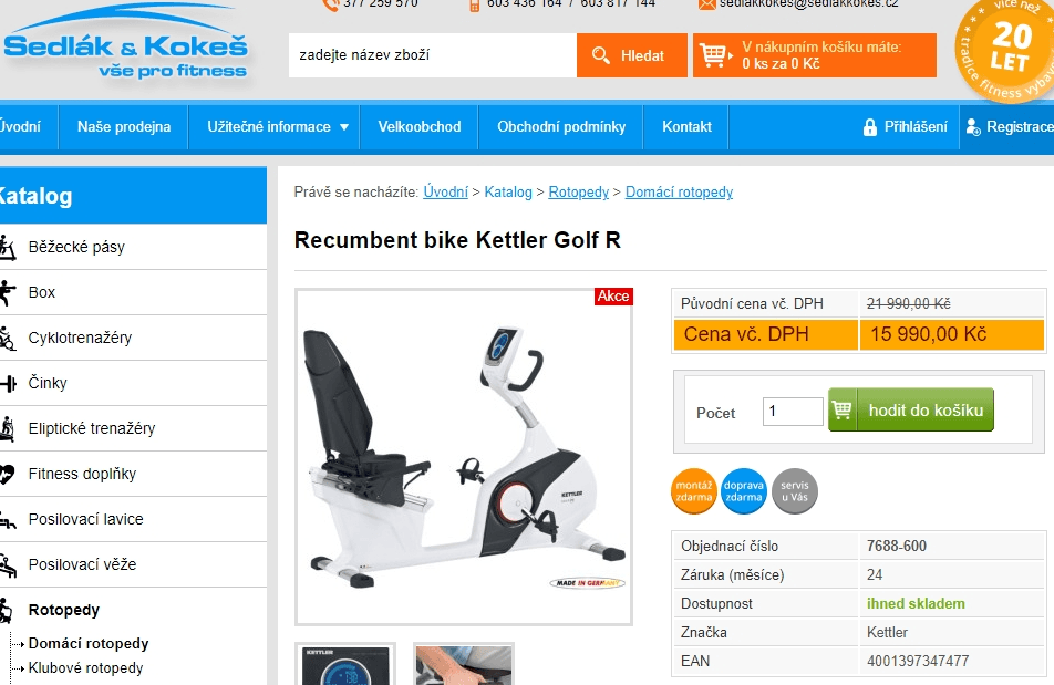 Cyklo trenažér (recumbent bike) KETTLER GOLF