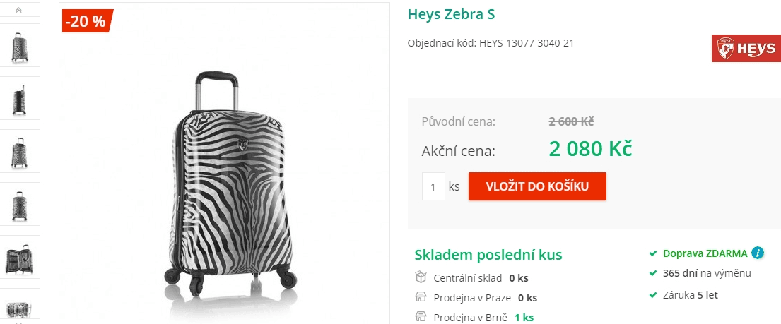 Kabinové zavazadlo Heys Zebra S