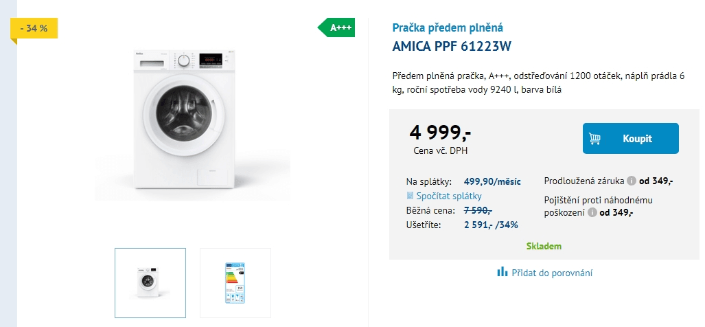 Pračka Amica, 6kg, 1200 ot., A+++