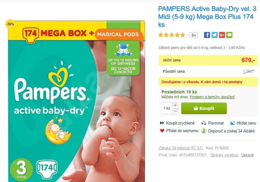  PAMPERS Active Baby-Dry 3, 174 kusů