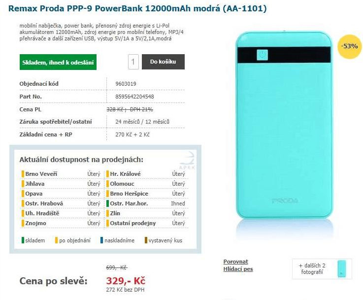 Powerbanka Remax Proda, 12.000mAh