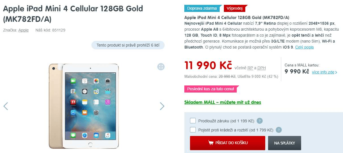 Apple iPad Mini 4 Wi-Fi+Cellular 128 GB