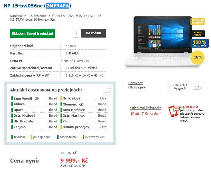 HP, 3,6 GHz, 8 GB RAM, 15,6"