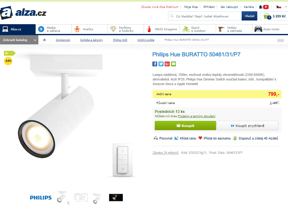 Chytré světlo Philips Hue BURATTO