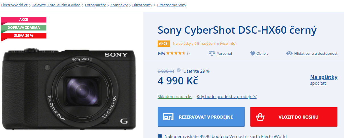 SONY, 20,4Mpx, 30x zoom, Wifi, NFC