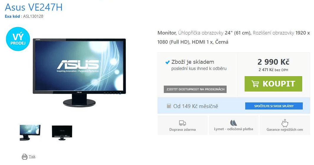 PC monitor Asus, 24", repro