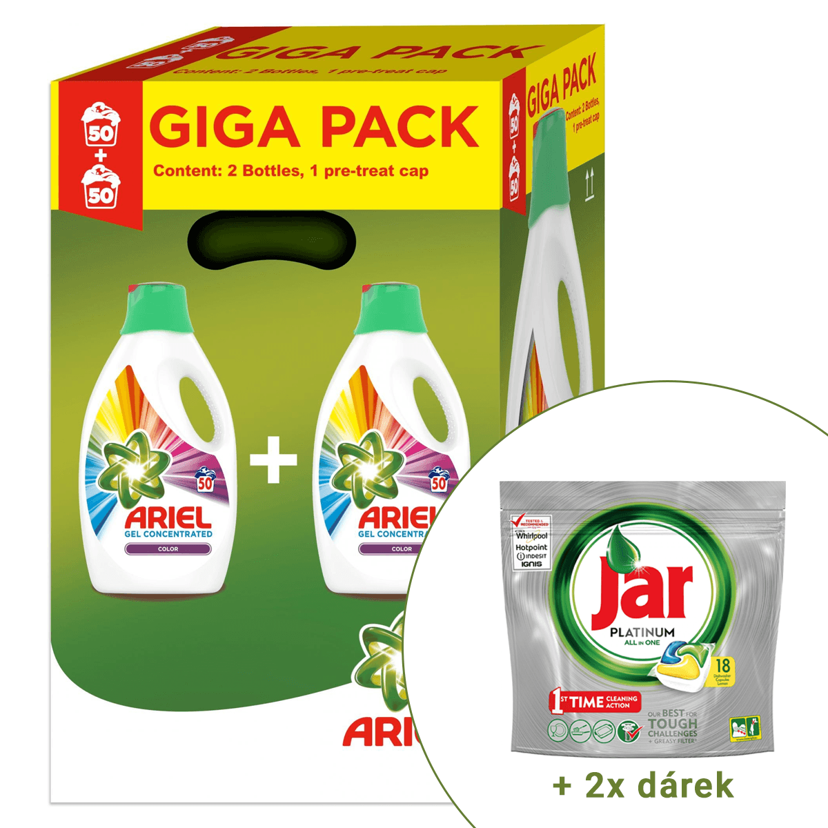 Ariel Color gel 2x50 praní + 36ks Jar Platinum