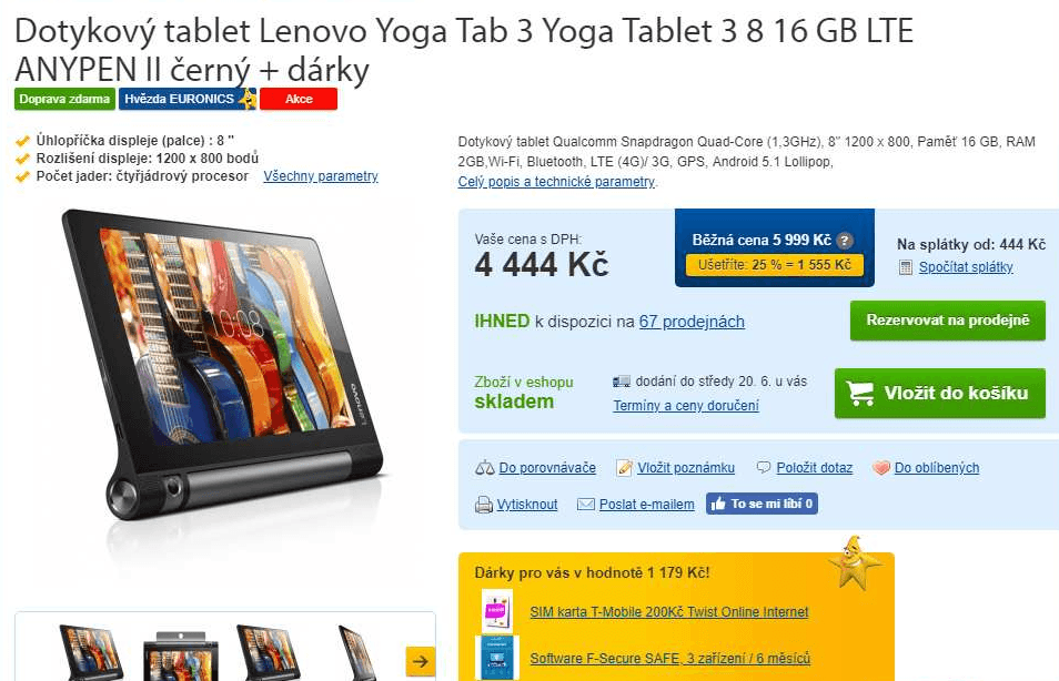 Tablet Lenovo Yoga, 4x 1,3GHz, 2GB RAM, 8"