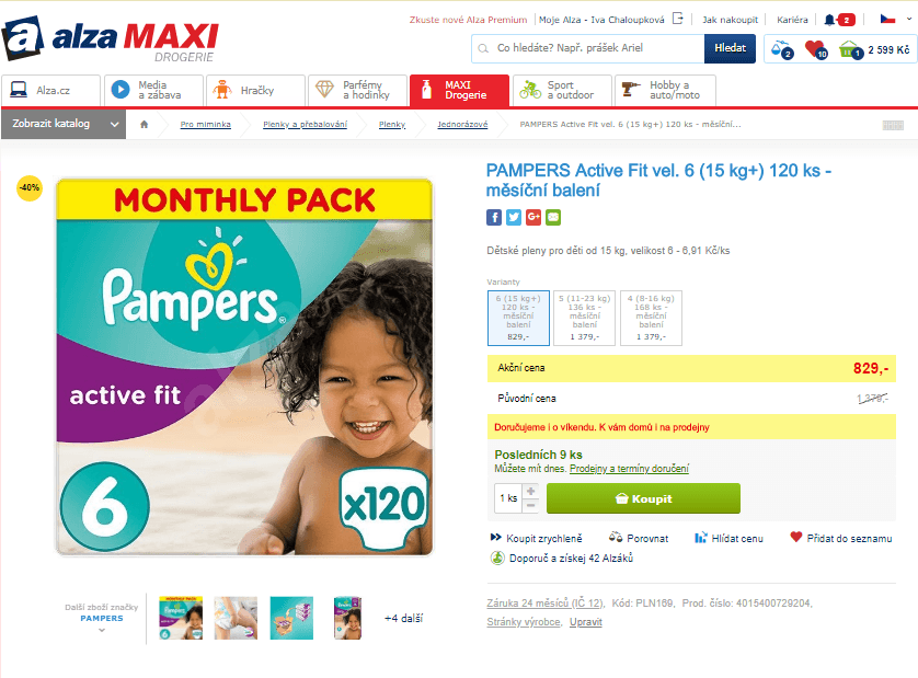 PAMPERS Active Fit vel. 6 (15 kg+) 120 ks