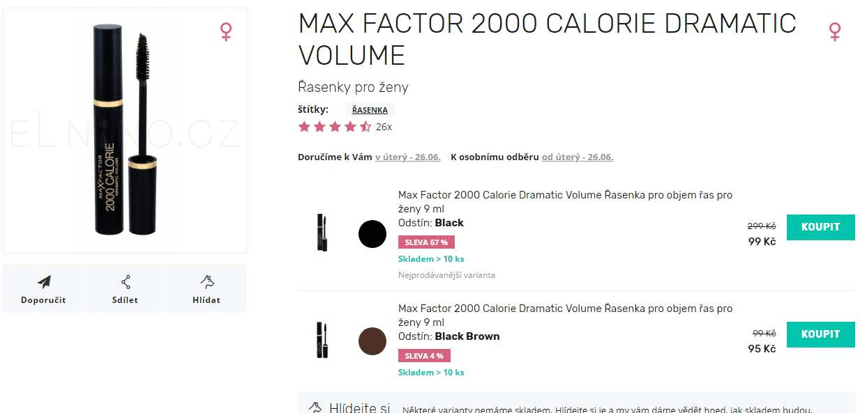 Max Factor řasenka 2000 calories  za 99 Kč (černá)