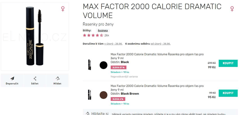 Max Factor řasenka 2000 calories  za 99 Kč (černá)