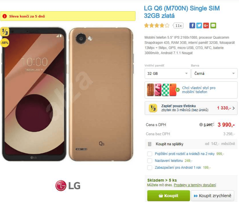LG Q6, 8x 1,4GHz, 3GB RAM, 5,5", LTE, NFC