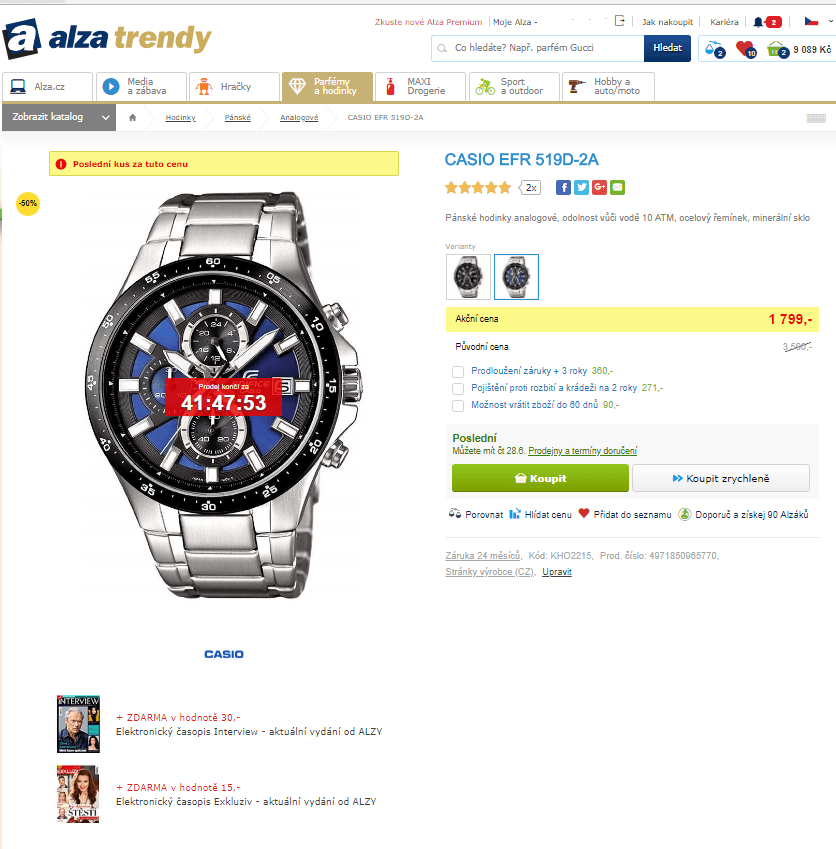 Pánské hodinky CASIO EFR 519D-2A