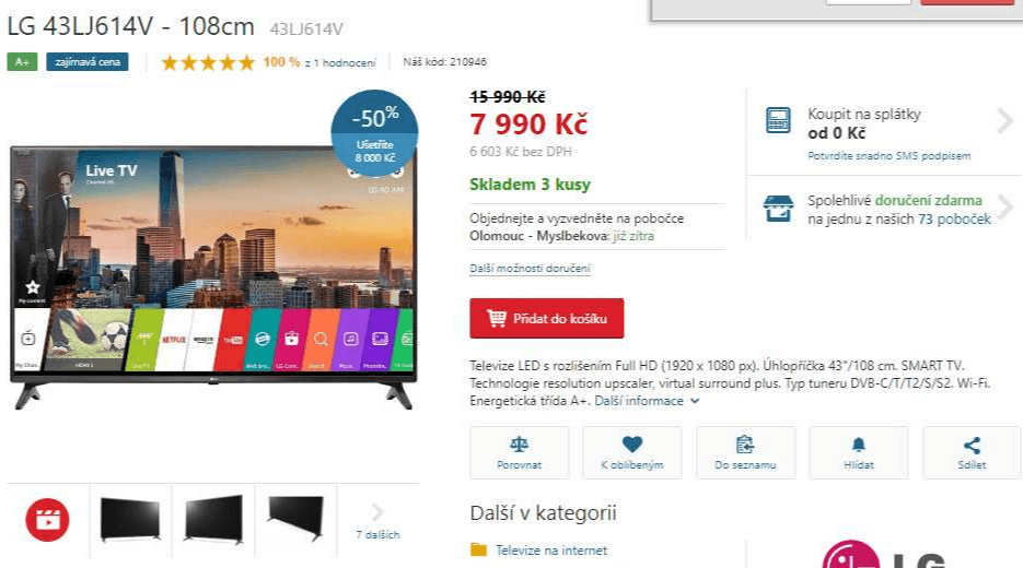 Full HD LED TV, Smart, 108 cm, LG