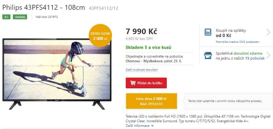Full HD LED TV, T2, 108 cm, Philips