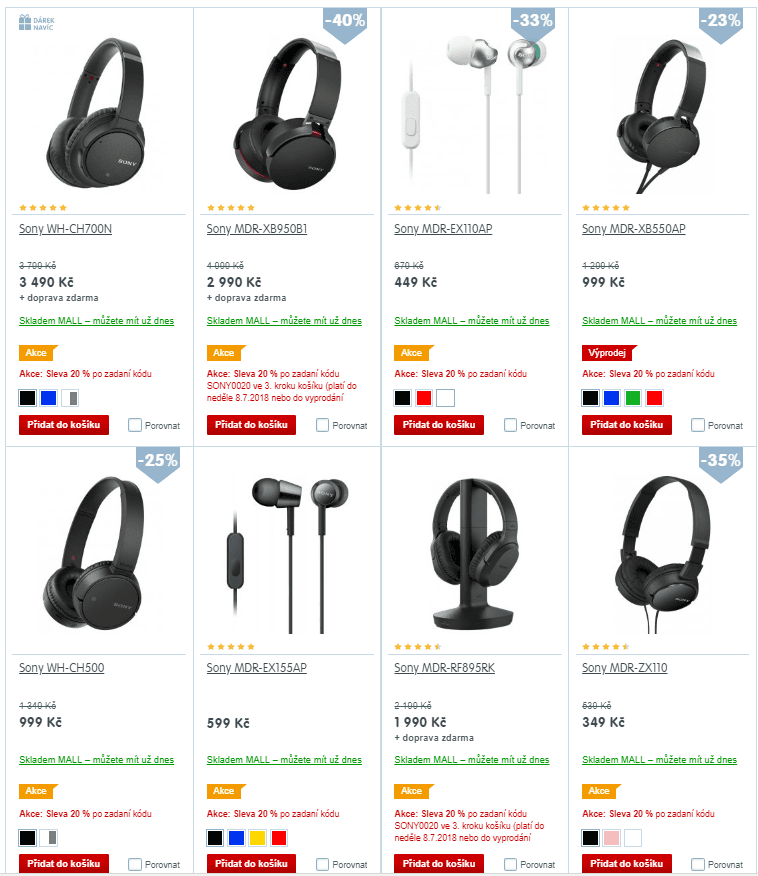 Sluchátka Sony s extra slevou 20%