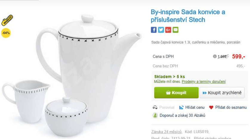 Souprava konvice By-inspire Stech, 1,3 litru