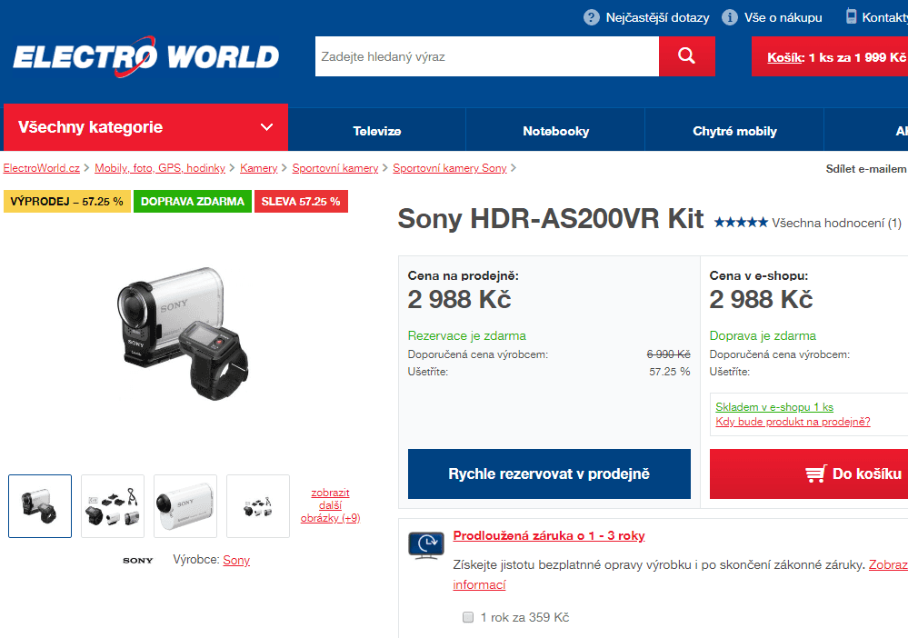 Outdoorová kamera SONY VR KIT, Wifi, NFC