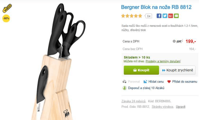 Sada nožů v dřevěném bloku Bergner 