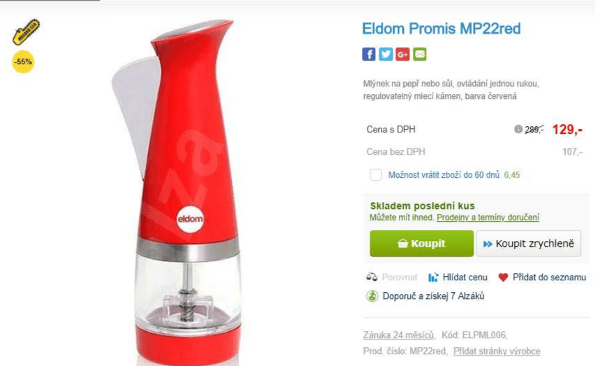 Eldom ruční mlýnek na sůl a pepř 