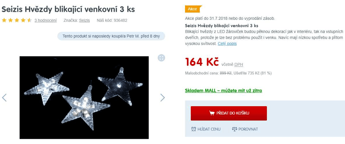Sada 3 venkovních LED hvězd, 16 cm
