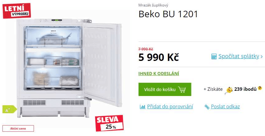 Šuplíkový mrazák Beko, 87 litrů