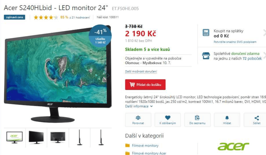 PC monitor Acer, 24", LED