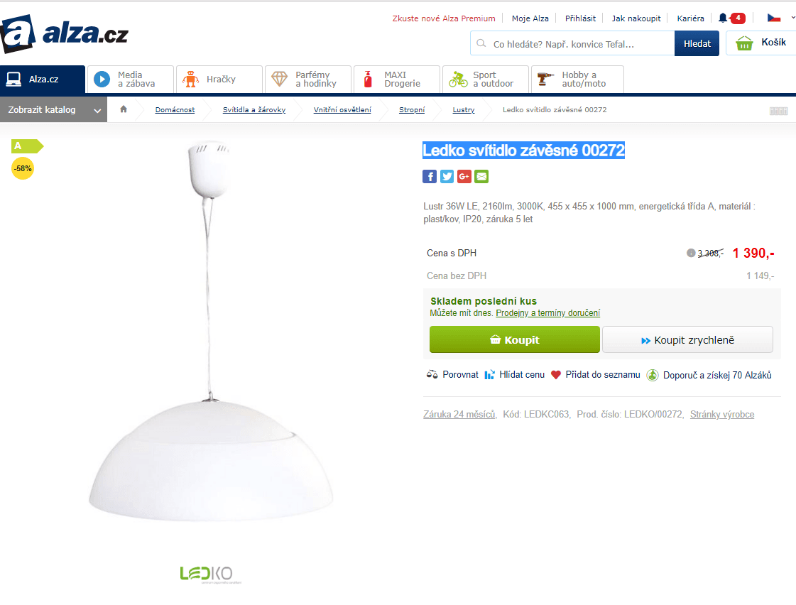 Ledko svítidlo závěsné 00272