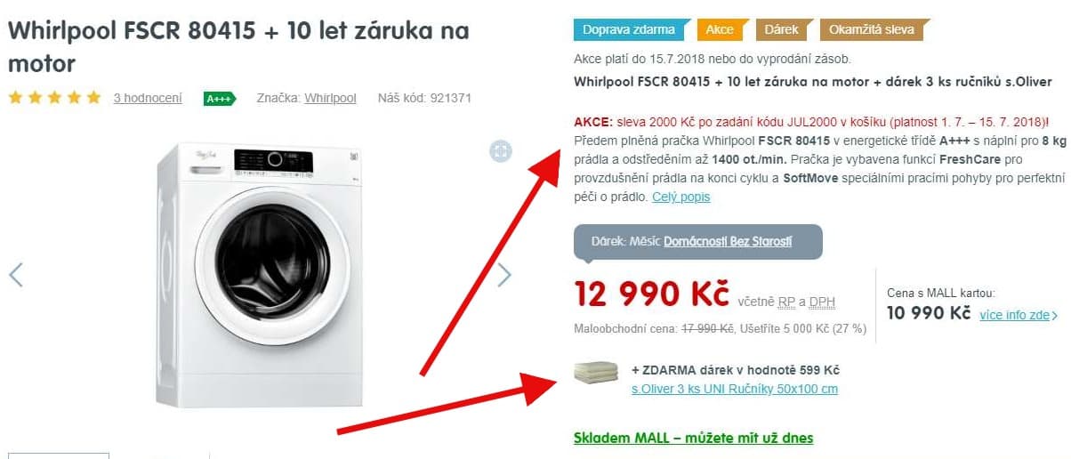 Pračka Whirlpool, 8kg, 1400 ot., A+++
