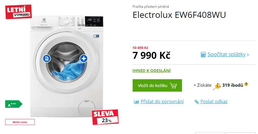 Pračka Electrolux, pára, 8kg, 1000 ot., A+++