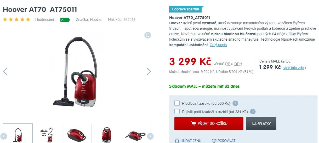 Sáčkový vysavač Hoover Athos
