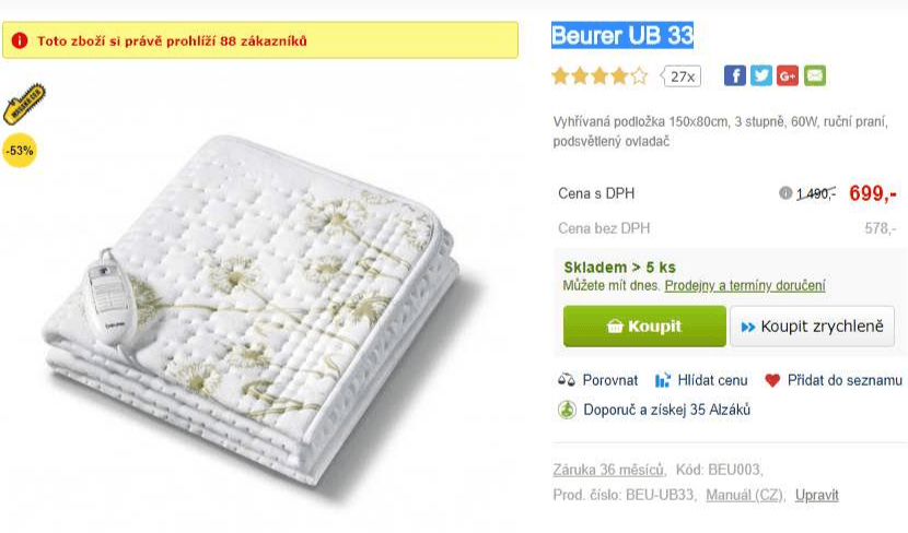 Elektrická vyhřívací pokrývka BEURER 
