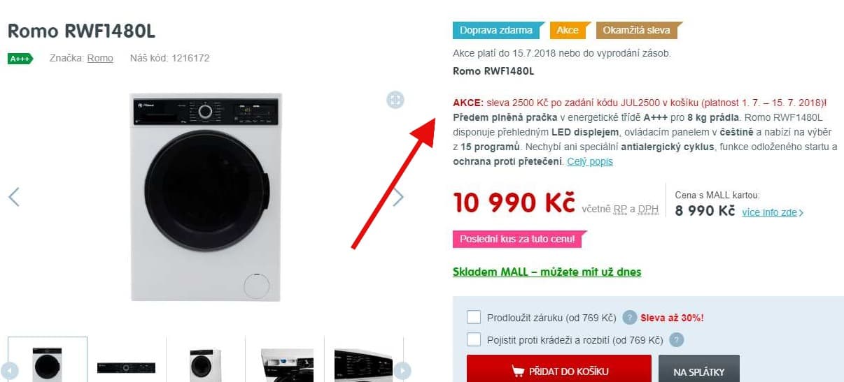 Pračka Romo, 8kg, 1400 ot., A+++