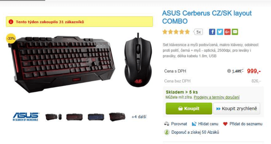 Set herní klávesnice a myši ASUS Cerberus